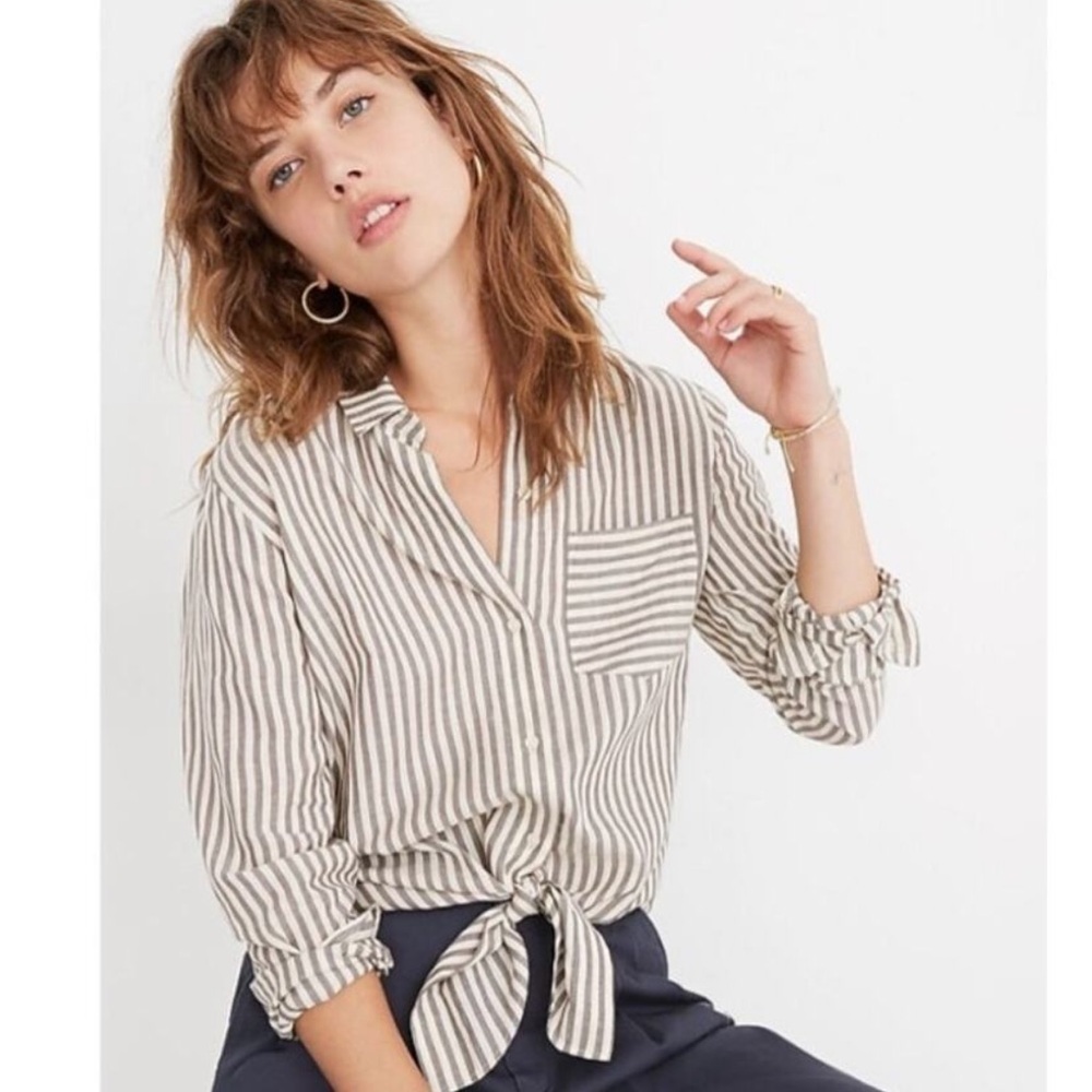 Madewell Tie-Front Shirt In Maitland Stripe XS